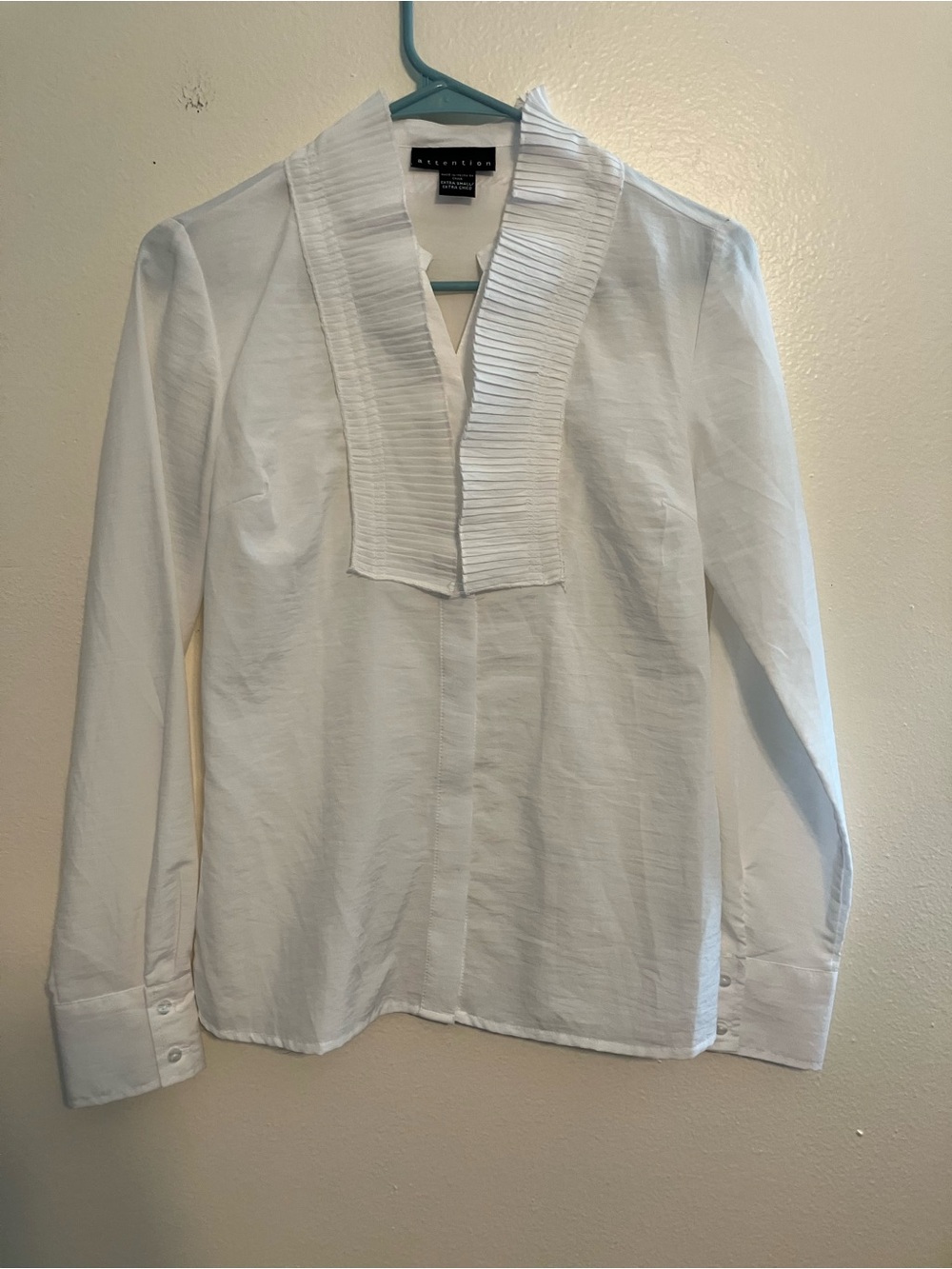 attention White Pleated V-Neck Men's Dress Shirt